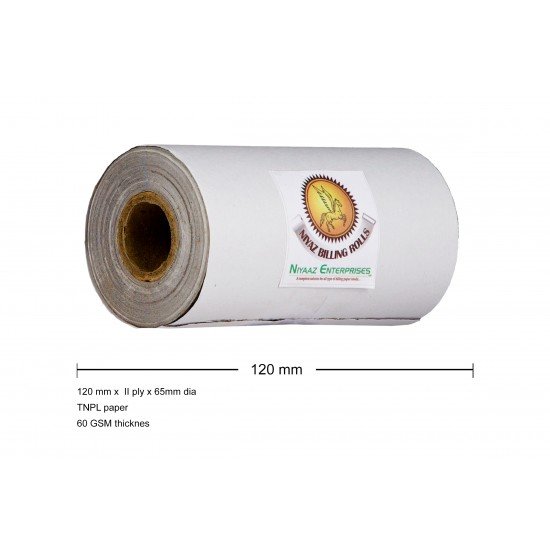 Paper Roll  -  5 inches / 120 mm  x 65mm Dia   with single carbon copy - Pack of 30 nos