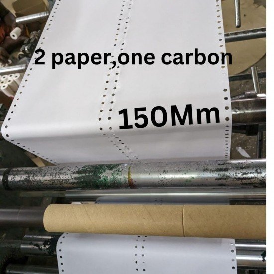 Paper Roll  -  6 inches / 150 mm  x 65mm Dia 2ply  with single carbon copy with punching holes -Pack of 50 nos